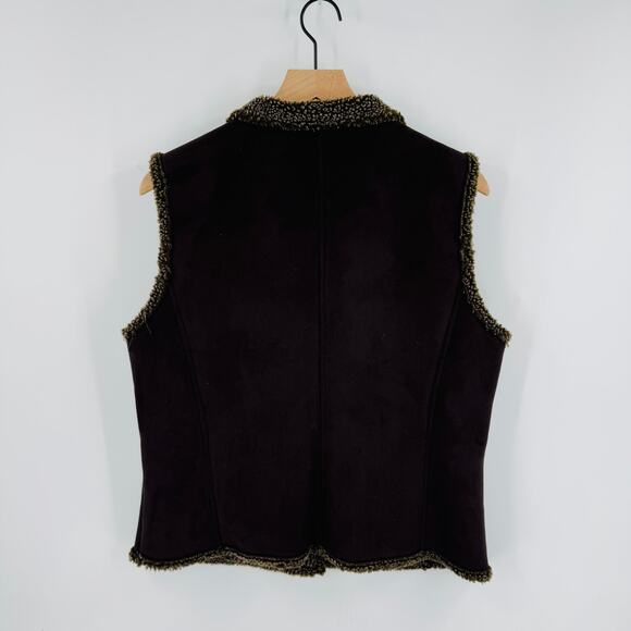 Vintage L.L. Bean Brown Faux Suede Sherpa Lined Vest Button Front Size M Cozy - Picture 2 of 8